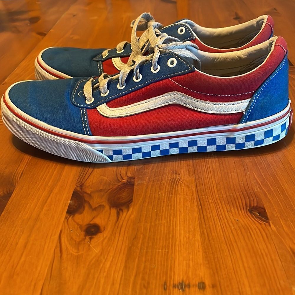 Red/White/Blue checkered Vans - Picture 2 of 5